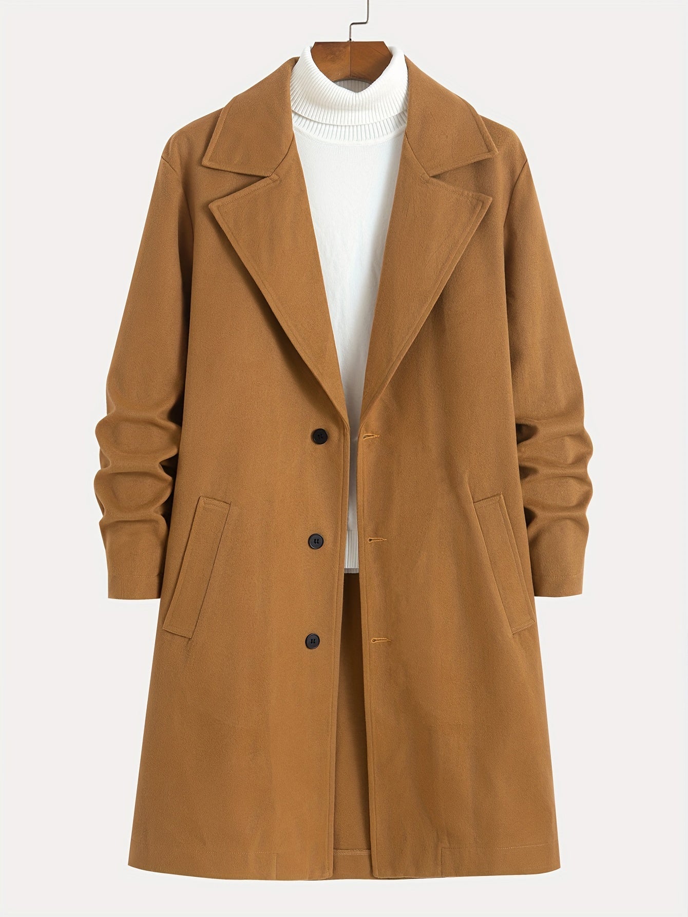 Manteau en laine homme long à col cranté et poches passepoilées 3