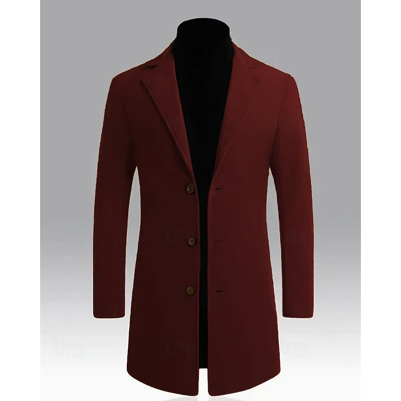 Manteau en laine homme long à col cranté et simple boutonnage 10