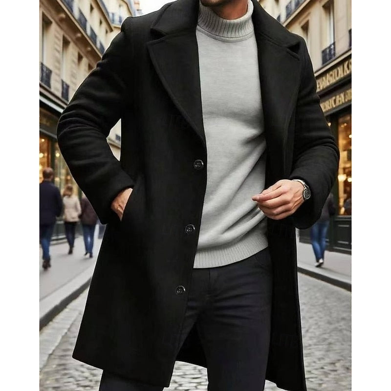 Manteau en laine homme long à col cranté et simple boutonnage 2