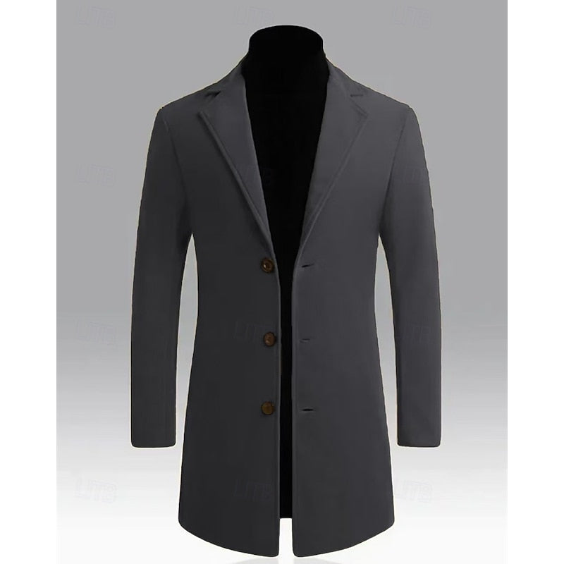Manteau en laine homme long à col cranté et simple boutonnage 4
