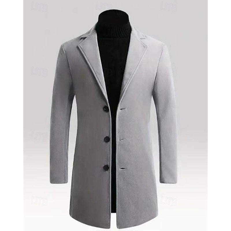 Manteau en laine homme long à col cranté et simple boutonnage 5