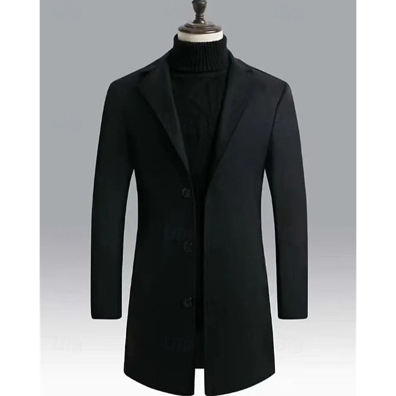 Manteau en laine homme long à col cranté et simple boutonnage 8