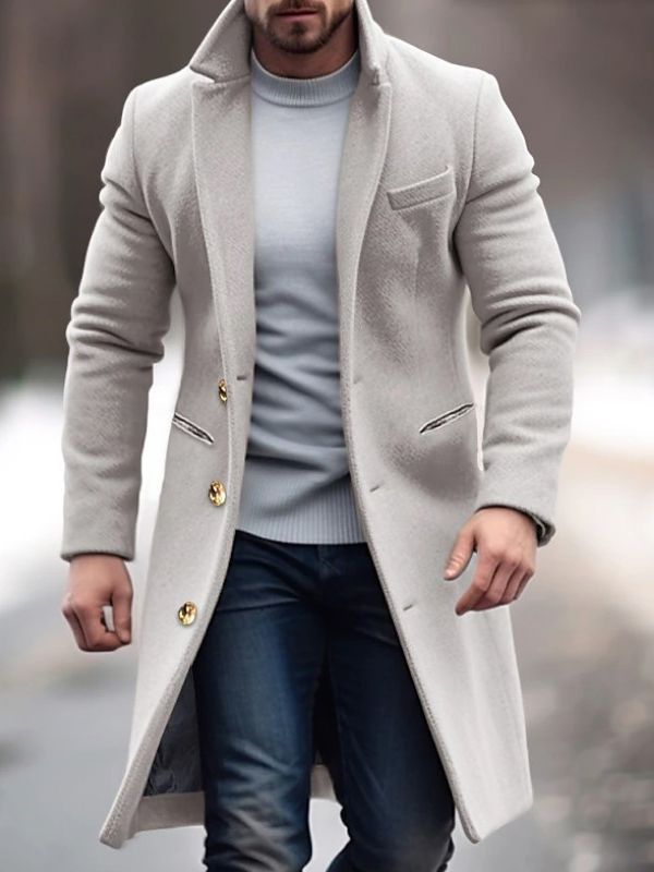 Manteau en laine homme long à col montant et simple boutonnage 1