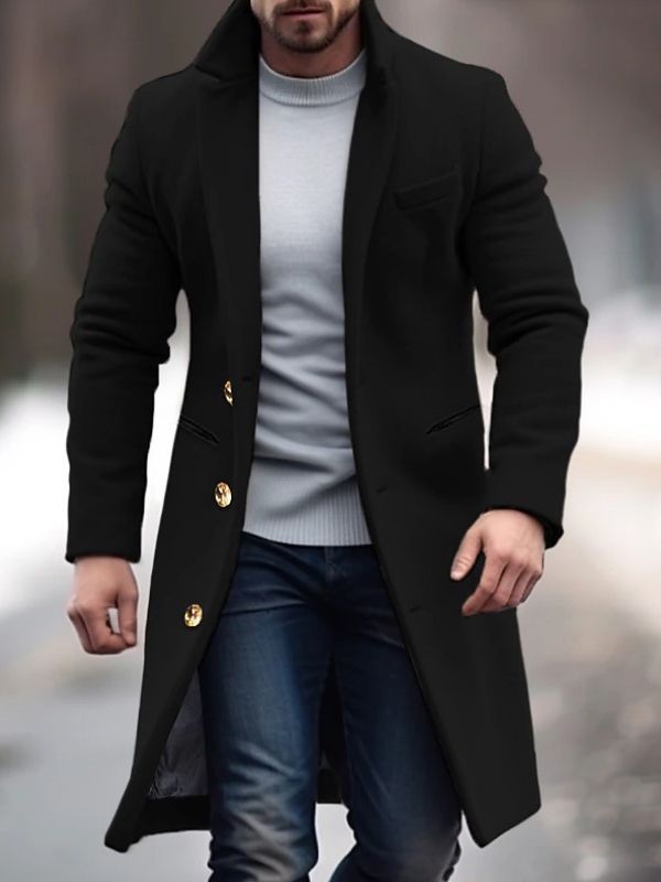 Manteau en laine homme long à col montant et simple boutonnage 2