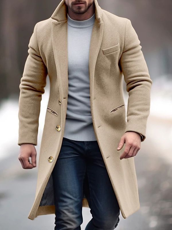 Manteau en laine homme long à col montant et simple boutonnage 3