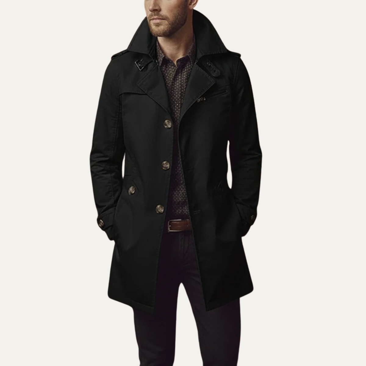 Manteau en laine homme long à double boutonnage et coupe ajustée 1