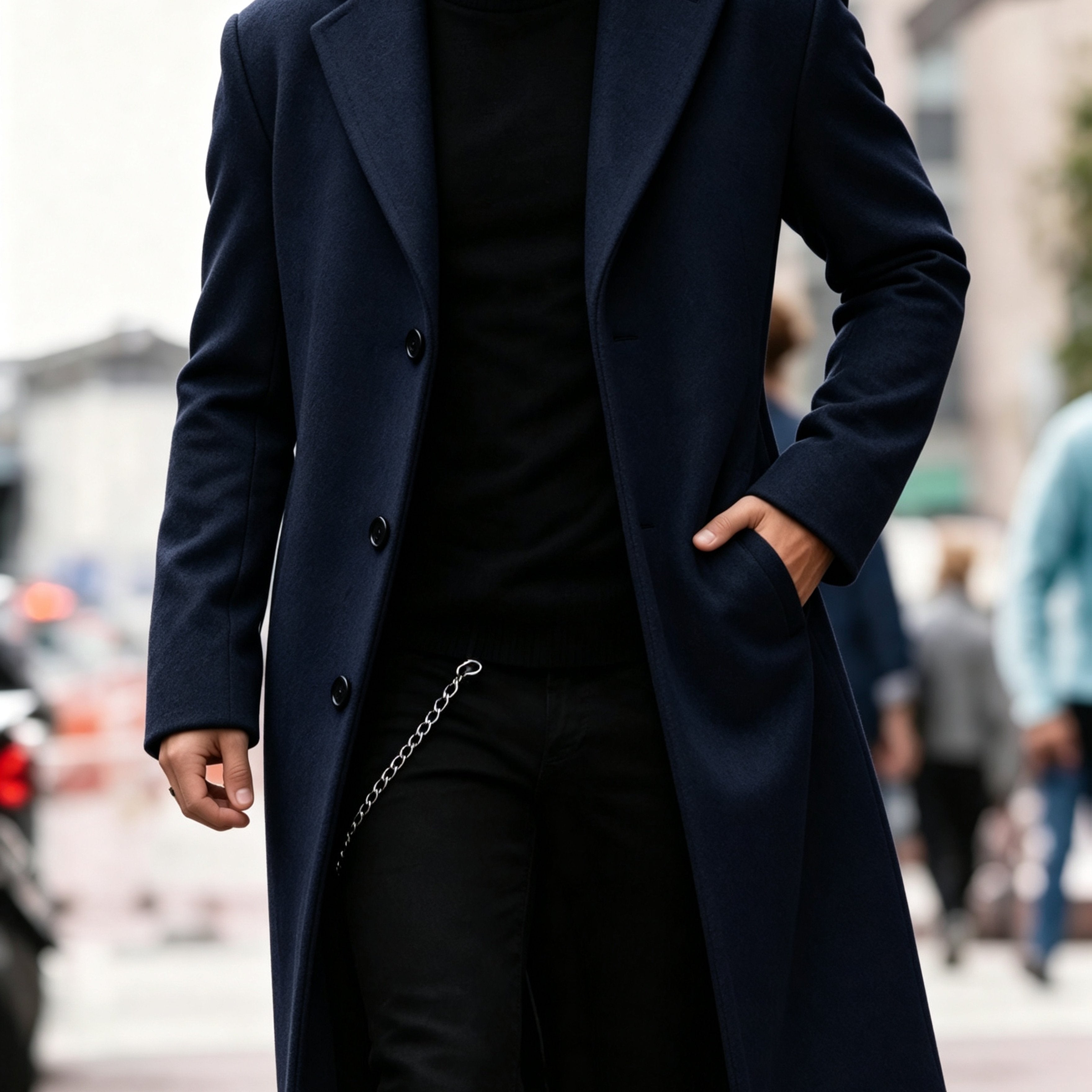 Manteau en laine homme long à simple boutonnage et coupe droite 1