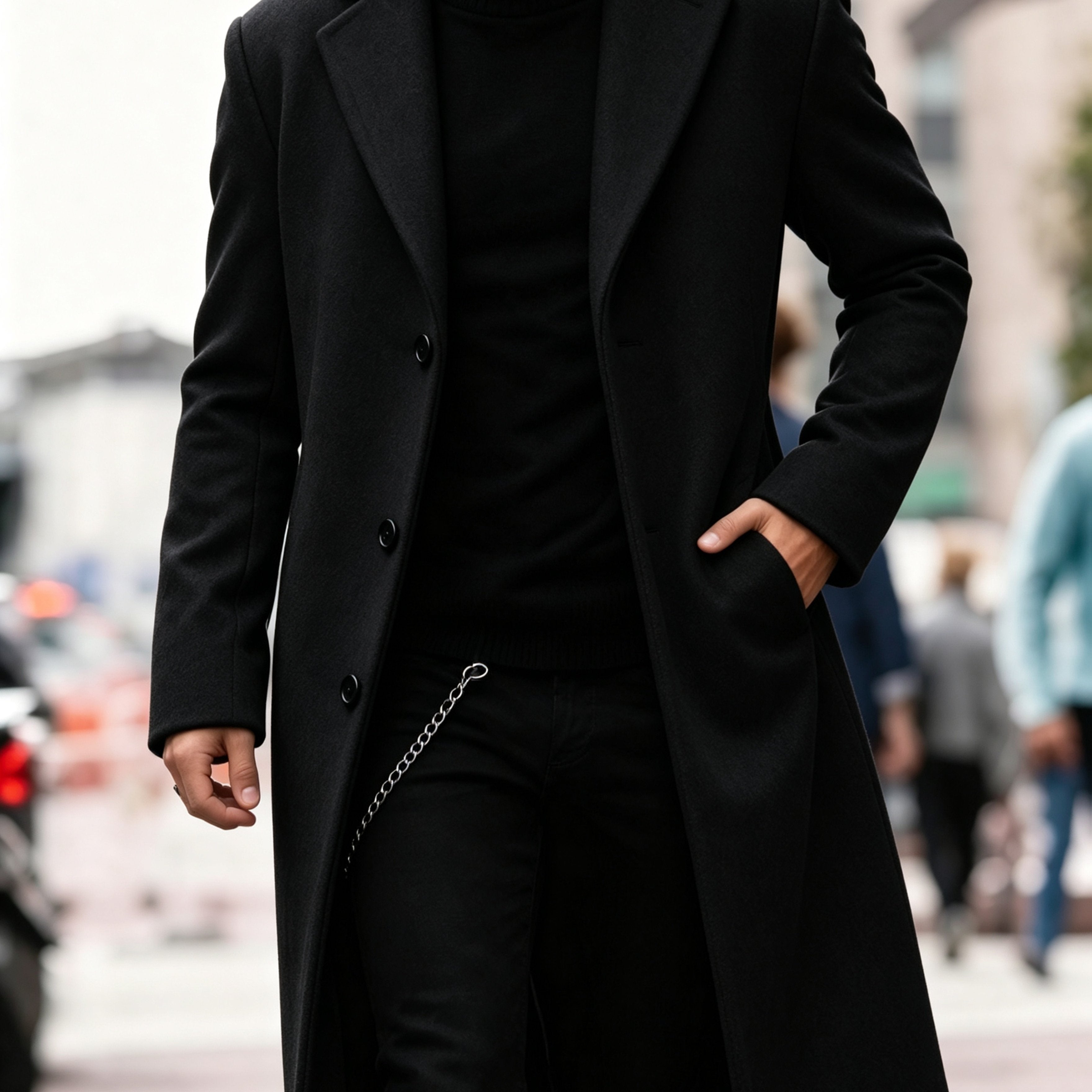 Manteau en laine homme long à simple boutonnage et coupe droite 2