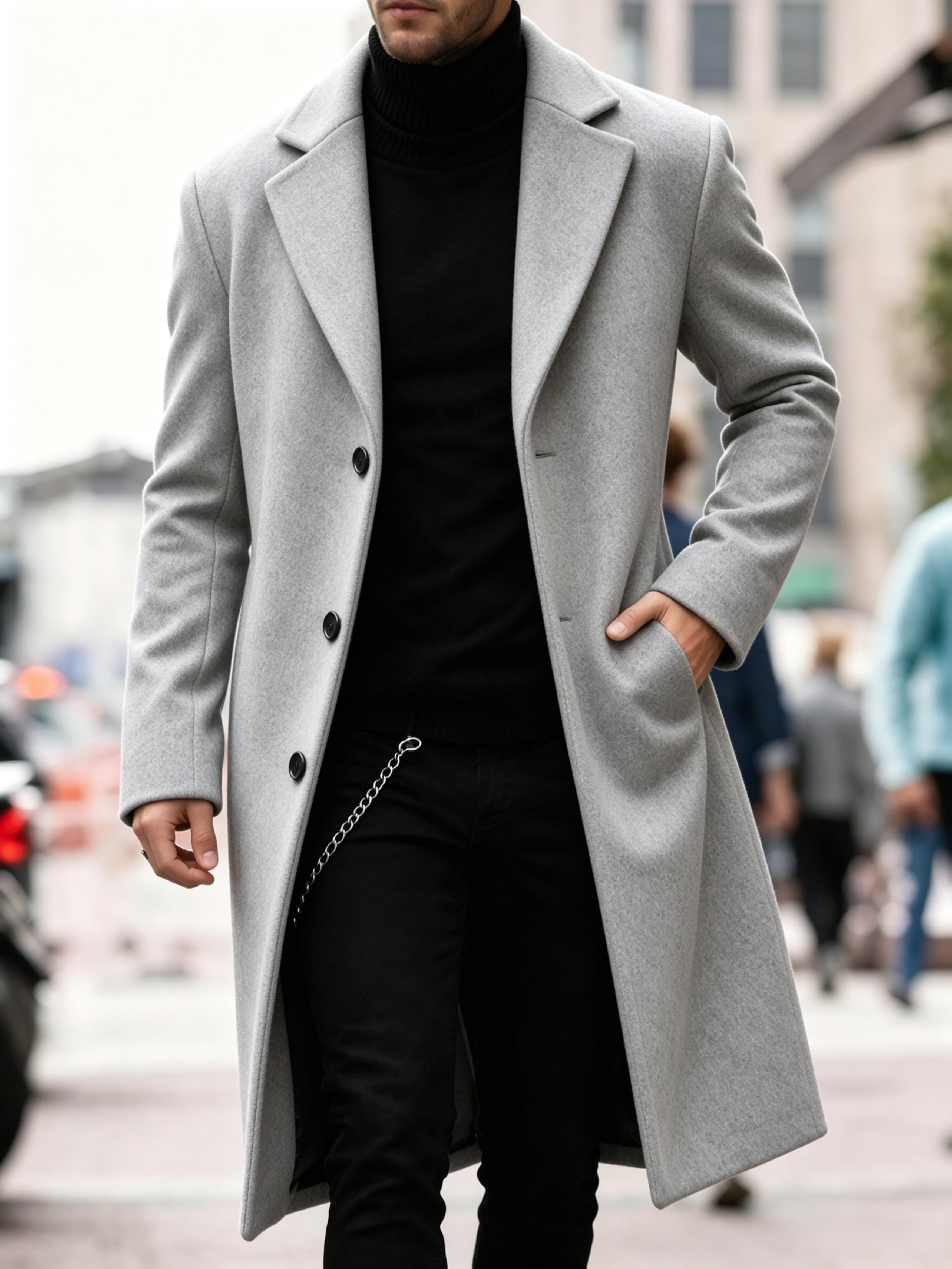 Manteau en laine homme long à simple boutonnage et coupe droite 21