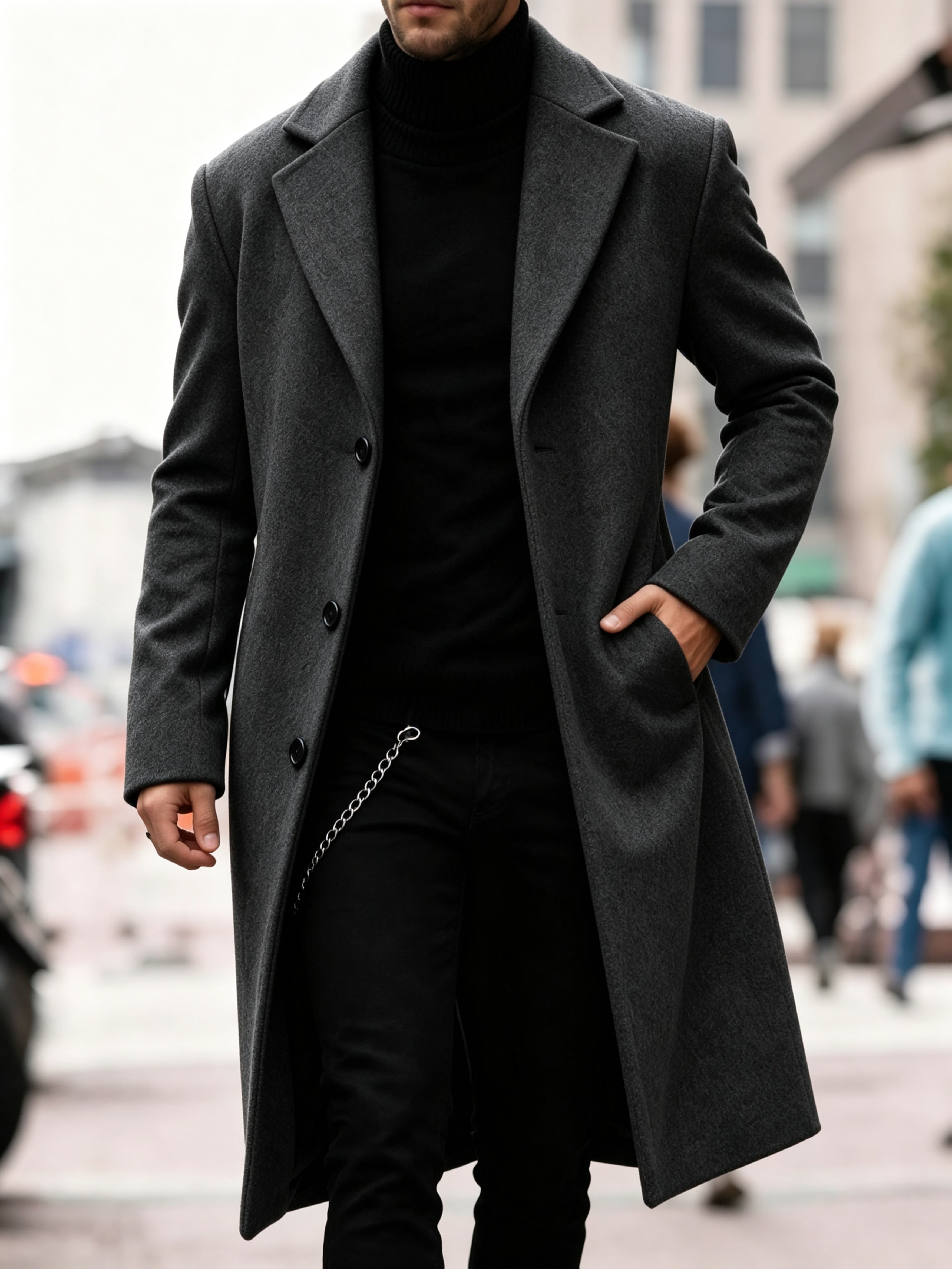 Manteau en laine homme long à simple boutonnage et coupe droite 26