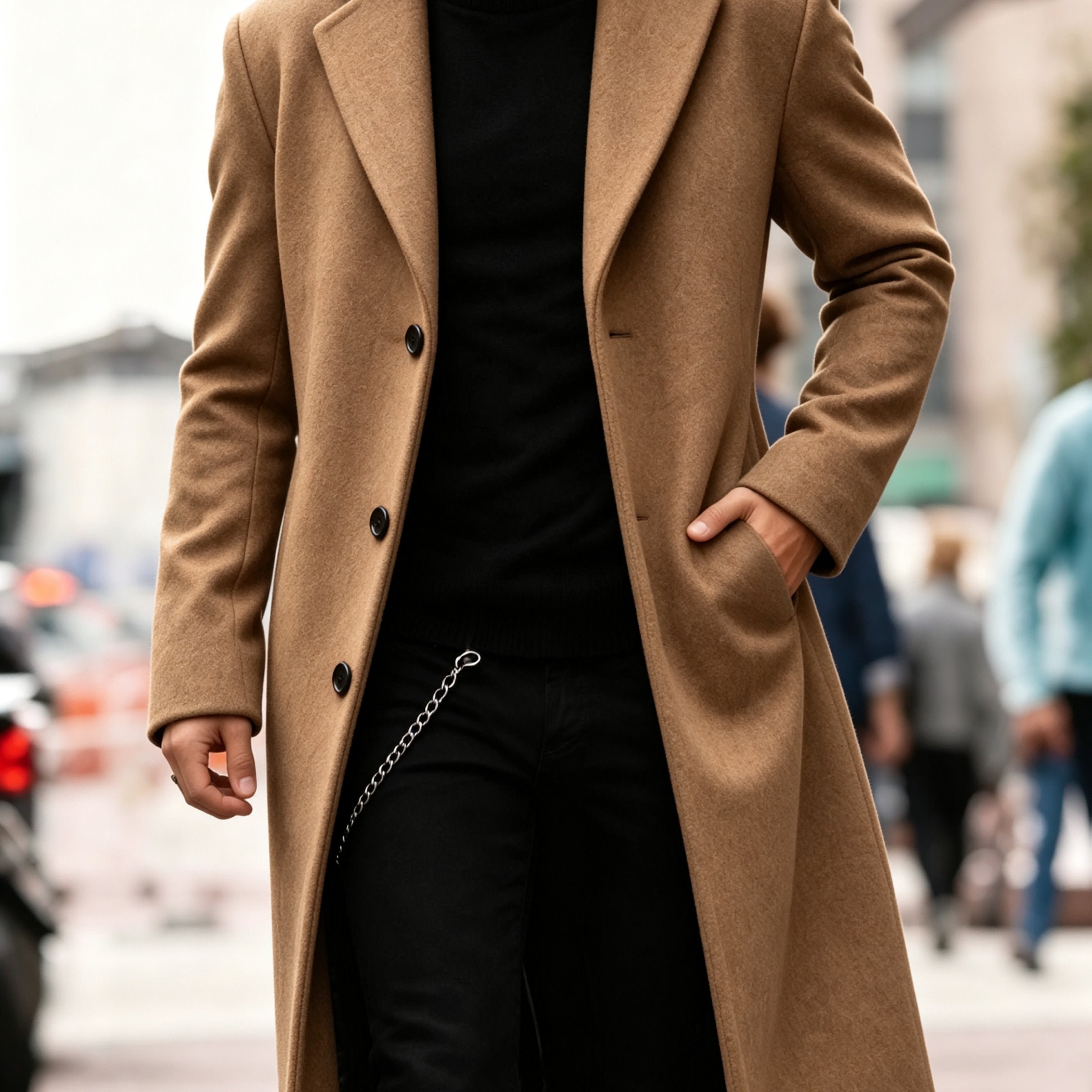 Manteau en laine homme long à simple boutonnage et coupe droite 3