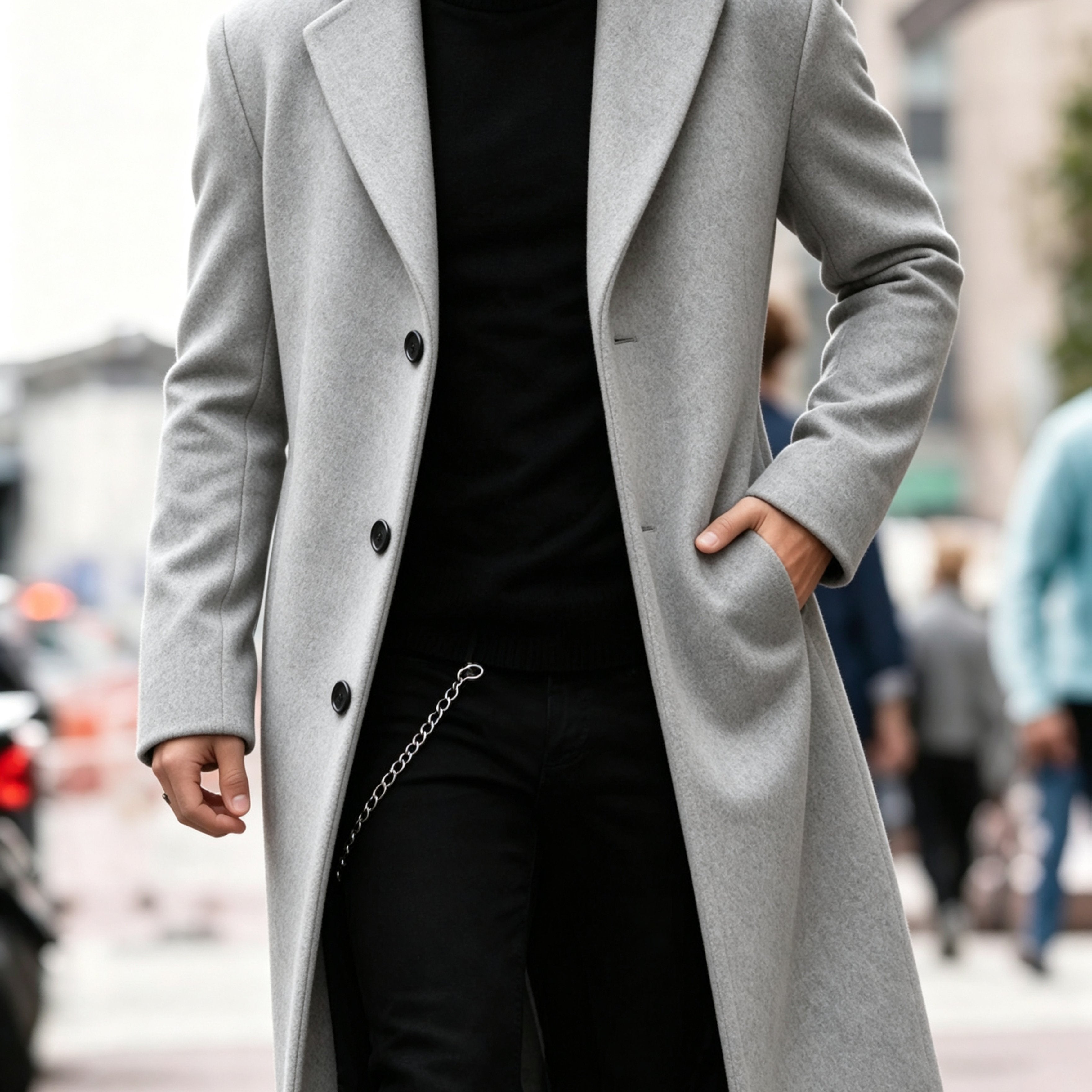 Manteau en laine homme long à simple boutonnage et coupe droite 4