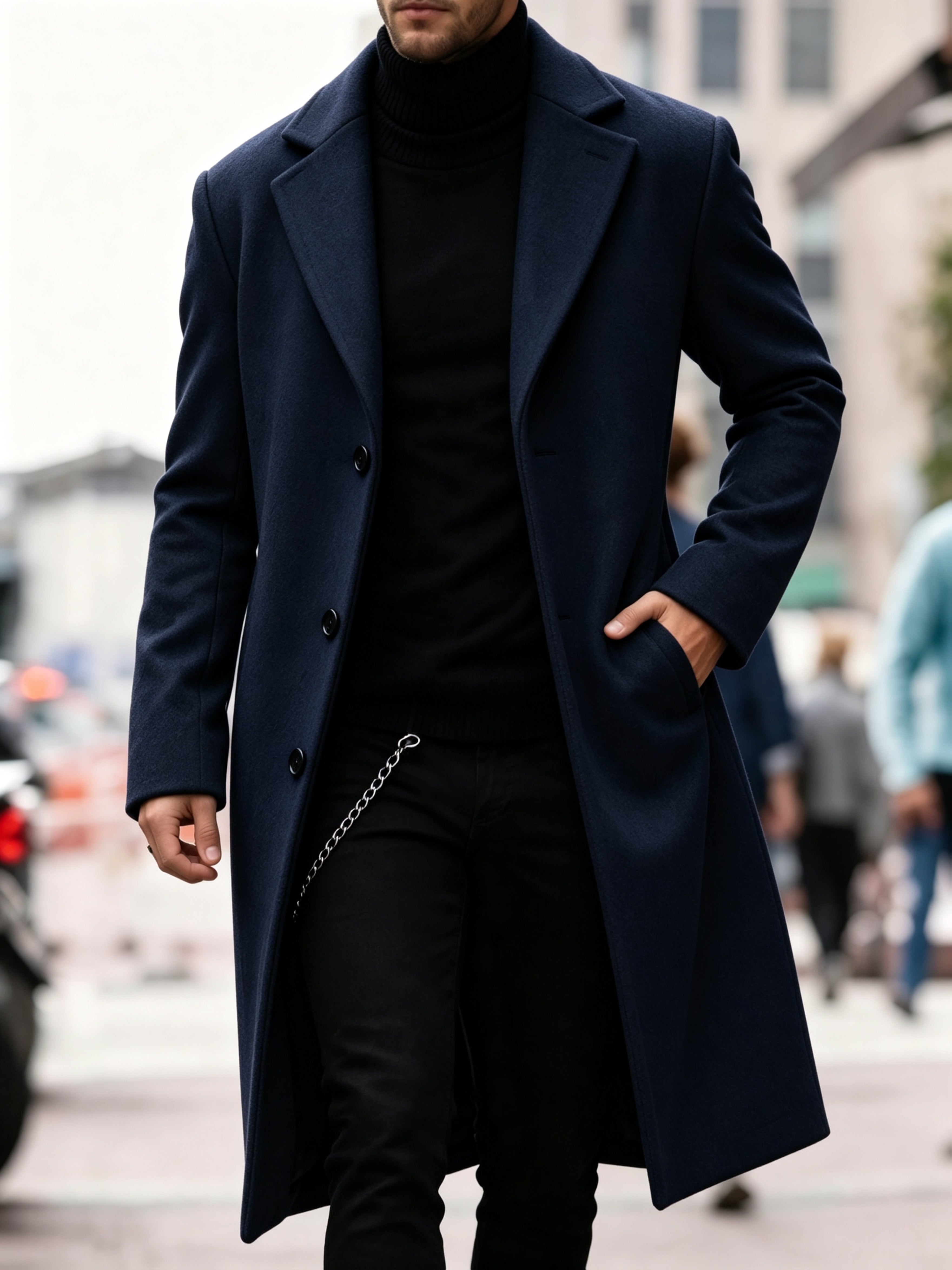 Manteau en laine homme long à simple boutonnage et coupe droite 6