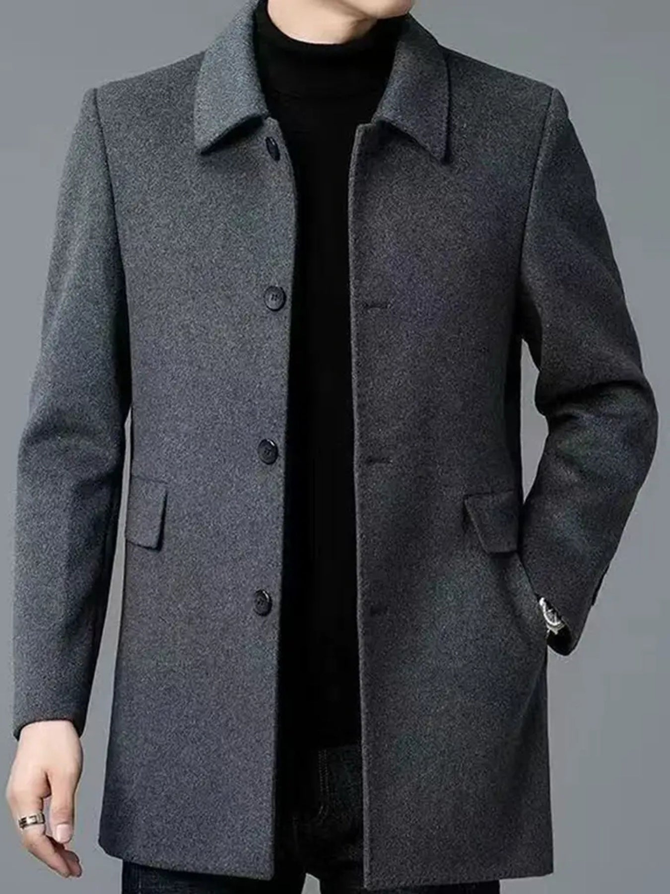 Manteau en laine homme mi-long à col chemise et coupe ajustée 1