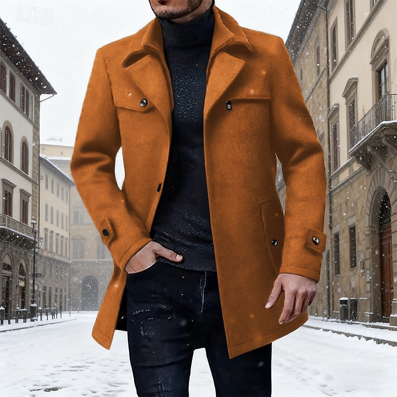 Manteau en laine homme mi-long à col chemise et coupe droite 1
