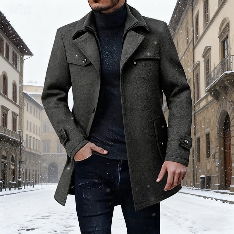 Manteau en laine homme mi-long à col chemise et coupe droite 2