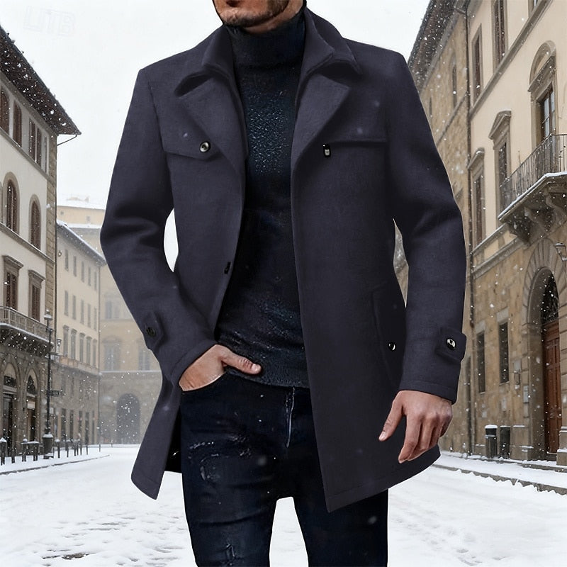 Manteau en laine homme mi-long à col chemise et coupe droite 3