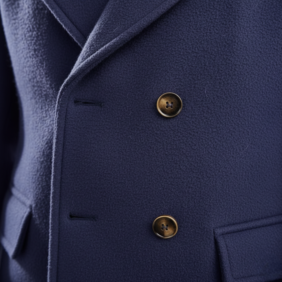 Manteau en laine homme mi-long à col cranté et double boutonnage 10