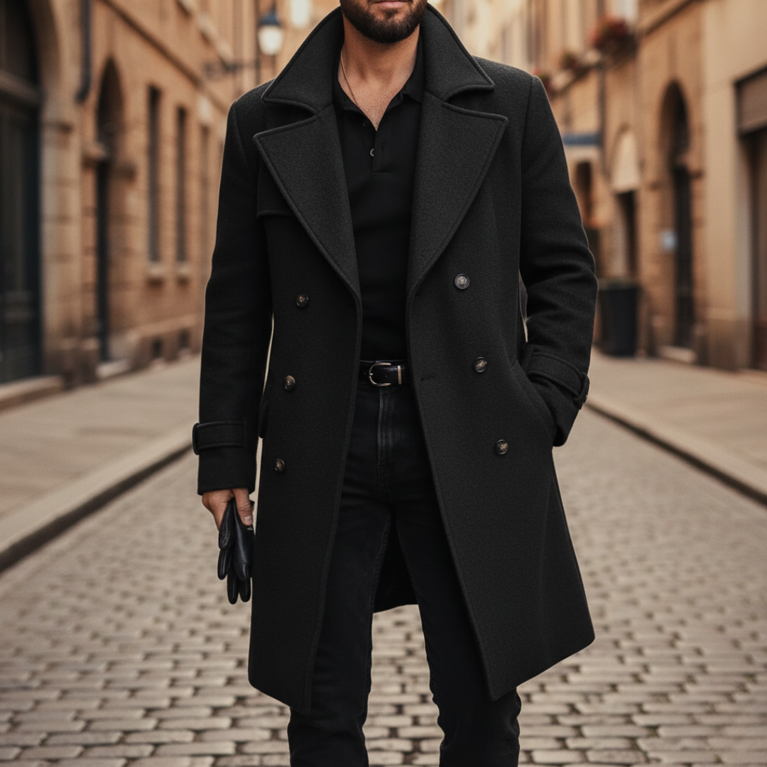 Manteau en laine homme mi-long à col cranté et double boutonnage 3