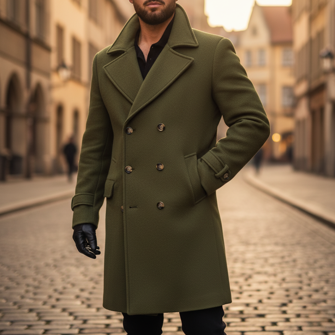 Manteau en laine homme mi-long à col cranté et double boutonnage 5
