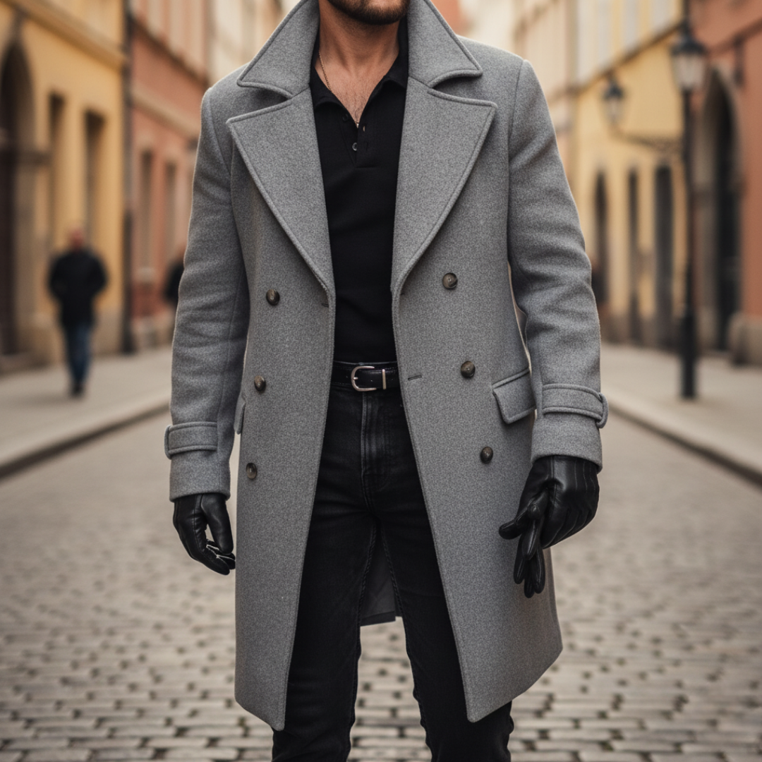 Manteau en laine homme mi-long à col cranté et double boutonnage 6