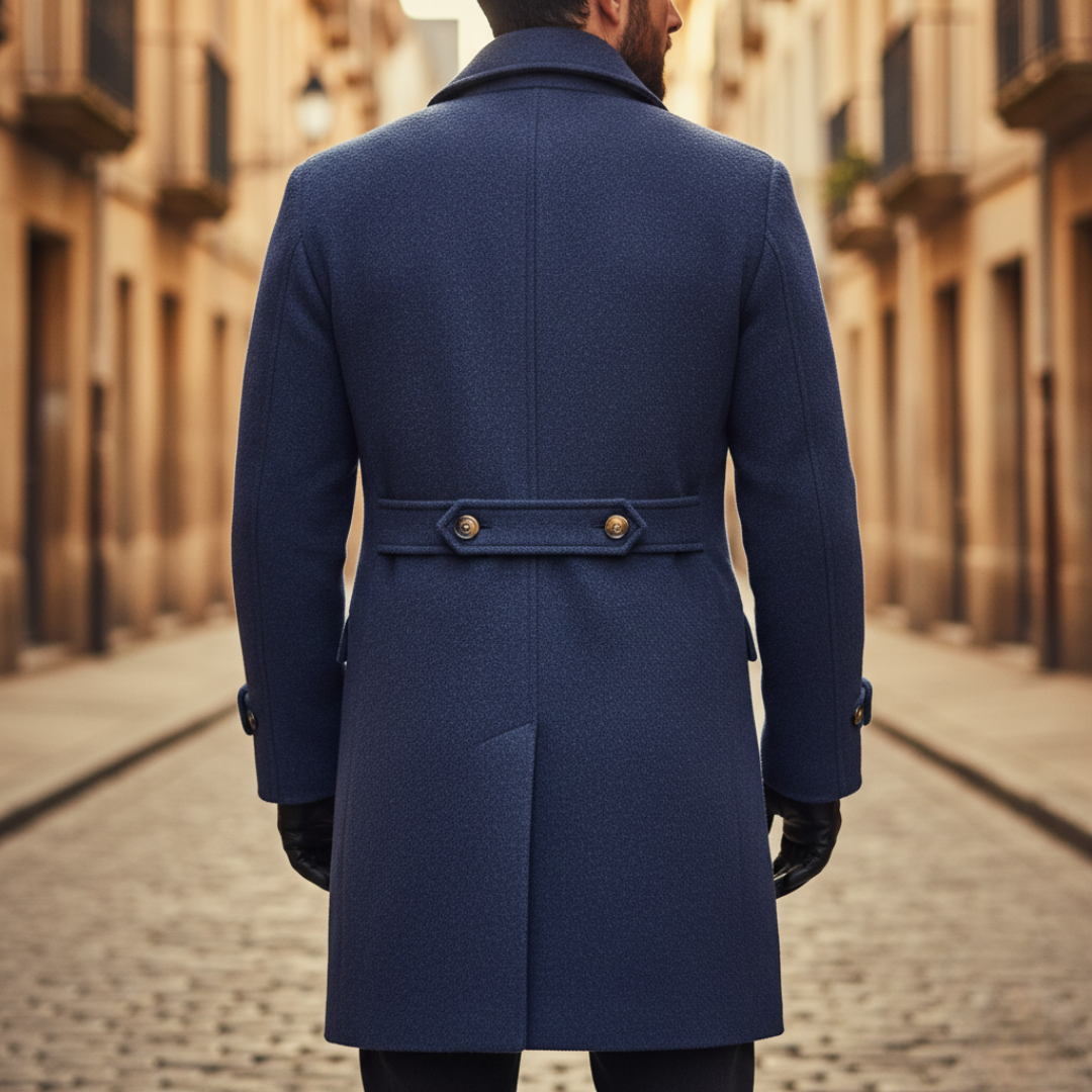 Manteau en laine homme mi-long à col cranté et double boutonnage 8
