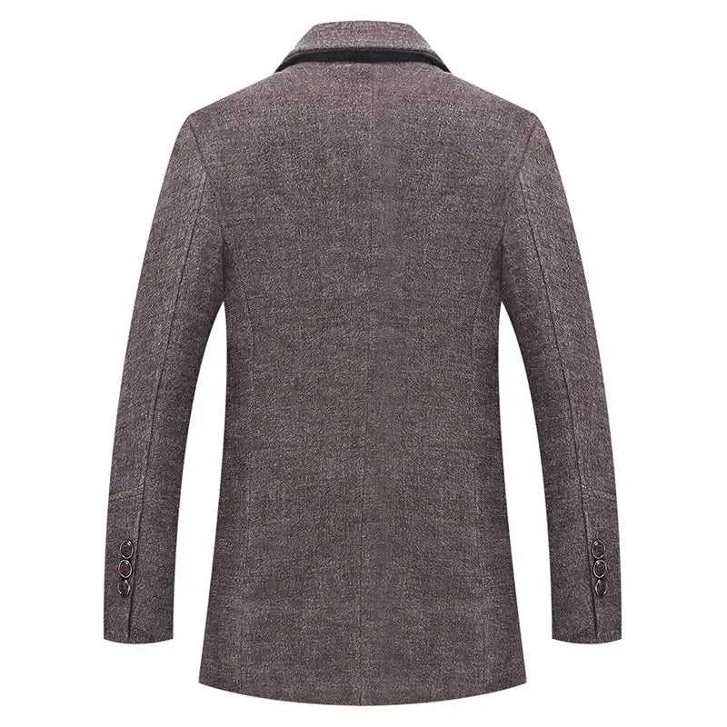 Manteau en laine homme mi-long à col cranté et écharpe amovible 3