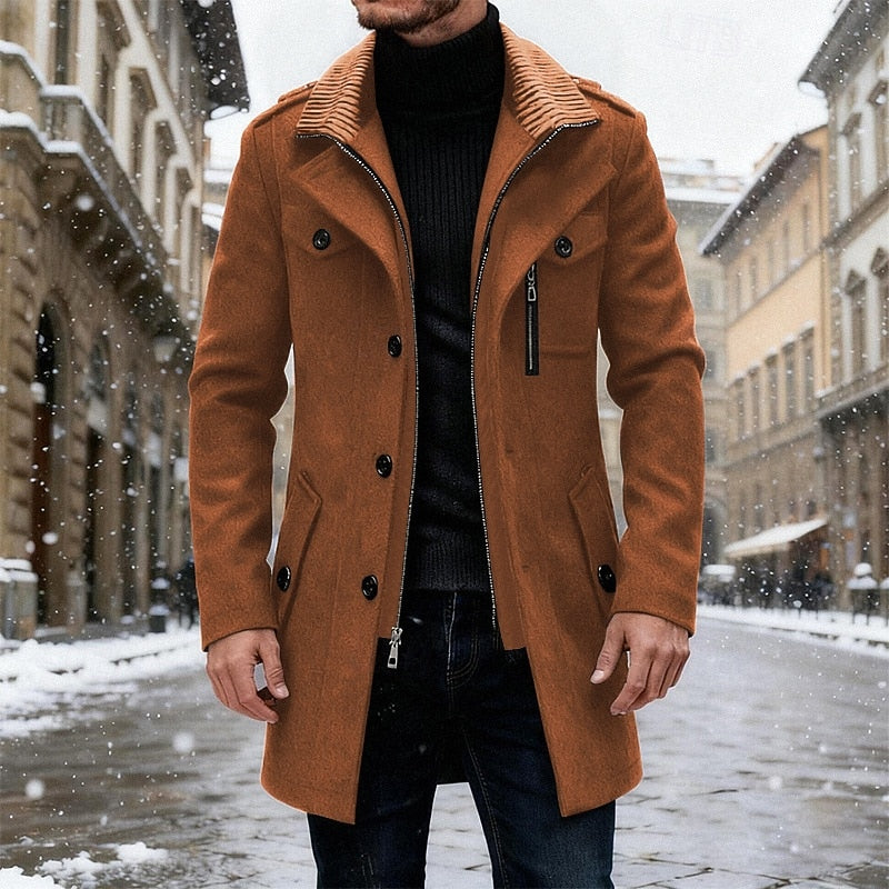 Manteau en laine homme mi-long à col cranté et fermeture zippée 3