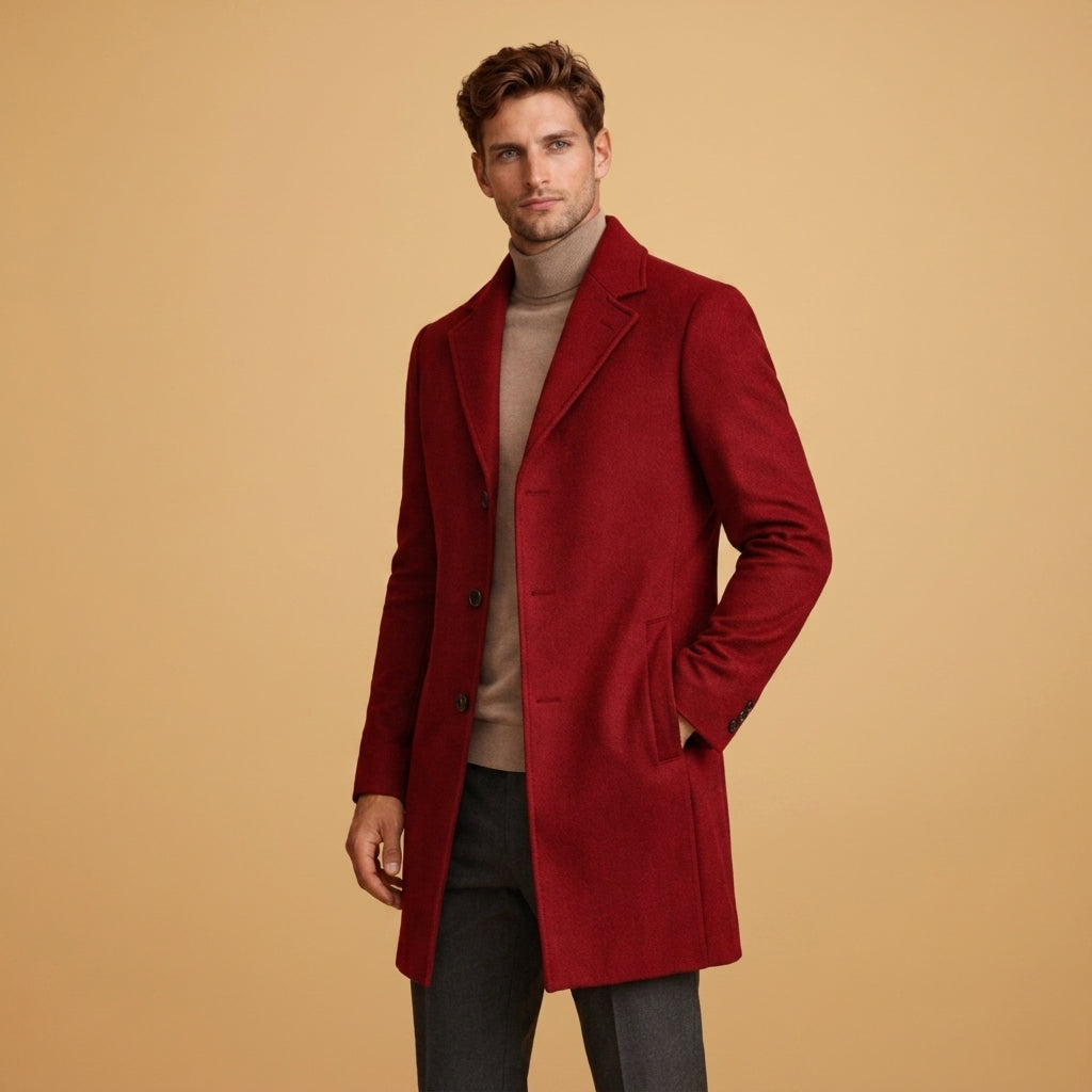Manteau en laine homme mi-long à col cranté et simple boutonnage 2