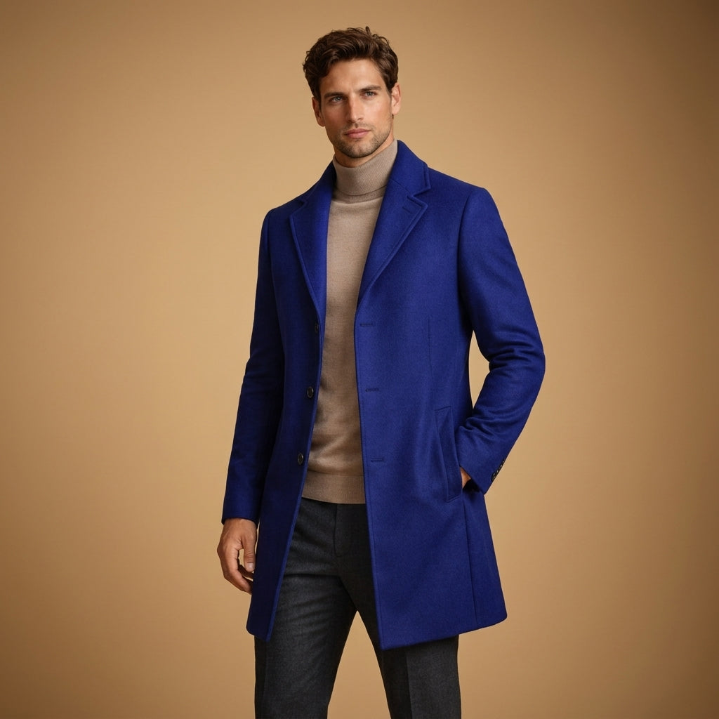 Manteau en laine homme mi-long à col cranté et simple boutonnage 3