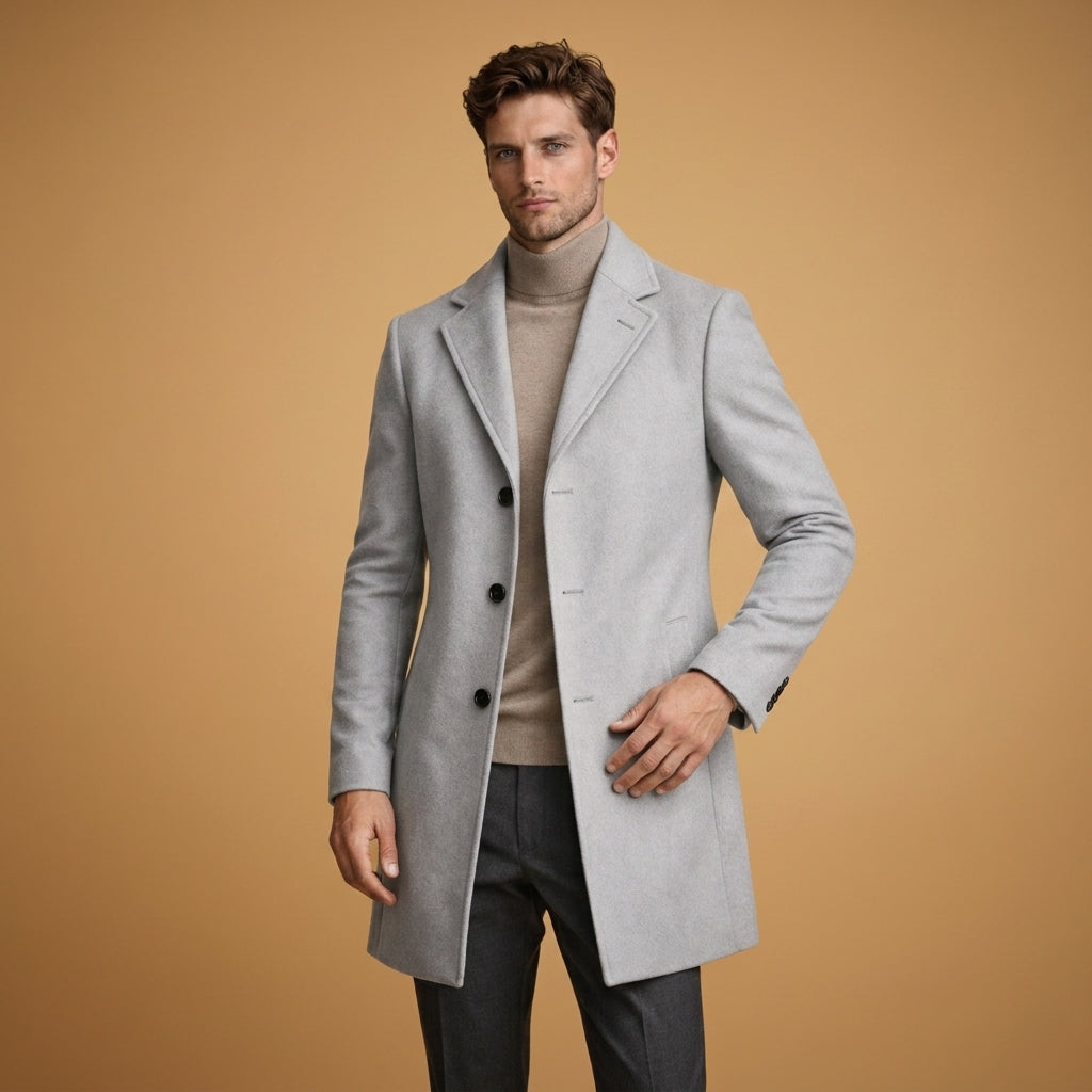Manteau en laine homme mi-long à col cranté et simple boutonnage 4