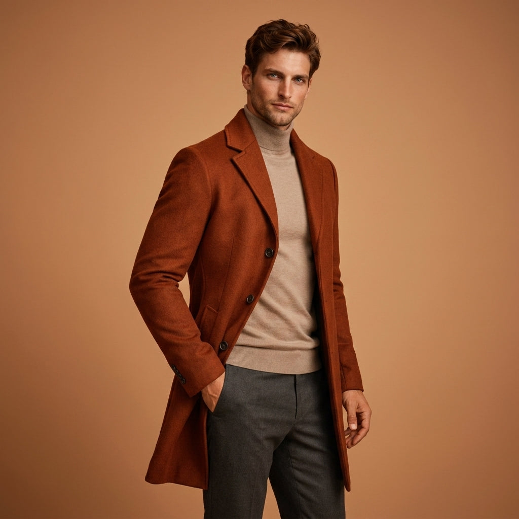 Manteau en laine homme mi-long à col cranté et simple boutonnage 5