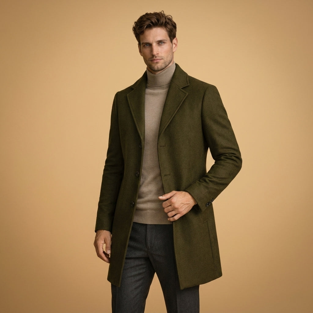 Manteau en laine homme mi-long à col cranté et simple boutonnage 6