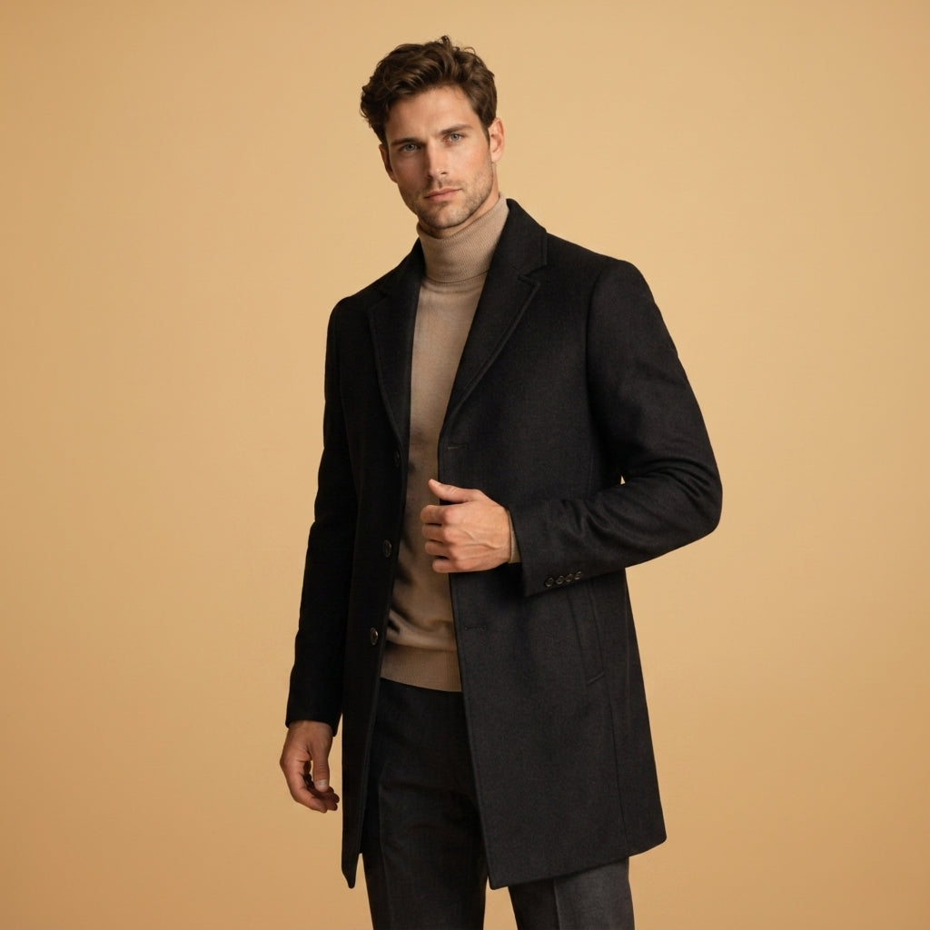 Manteau en laine homme mi-long à col cranté et simple boutonnage 7