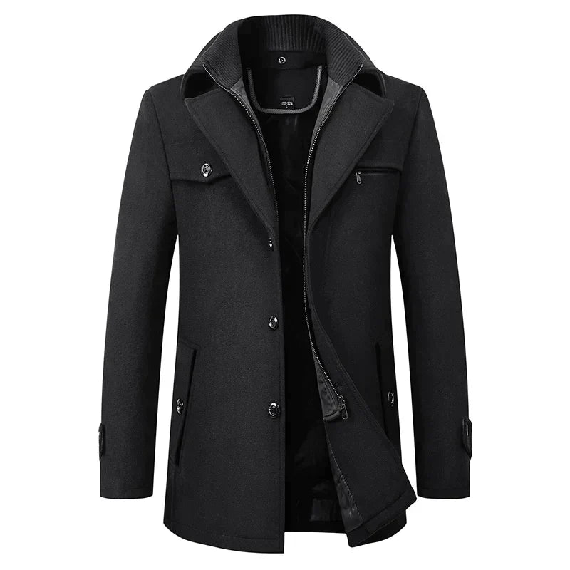 Manteau en laine homme mi-long à col montant coupe ajustée 1