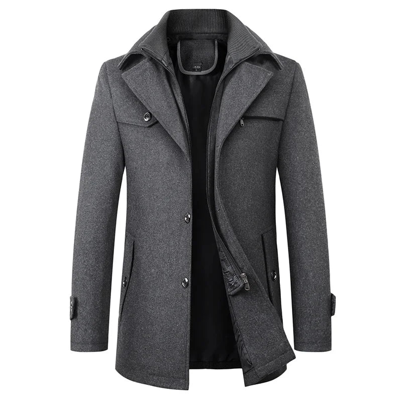 Manteau en laine homme mi-long à col montant coupe ajustée 2