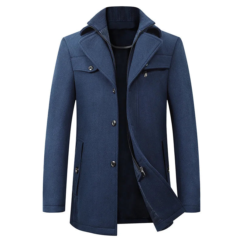 Manteau en laine homme mi-long à col montant coupe ajustée 3