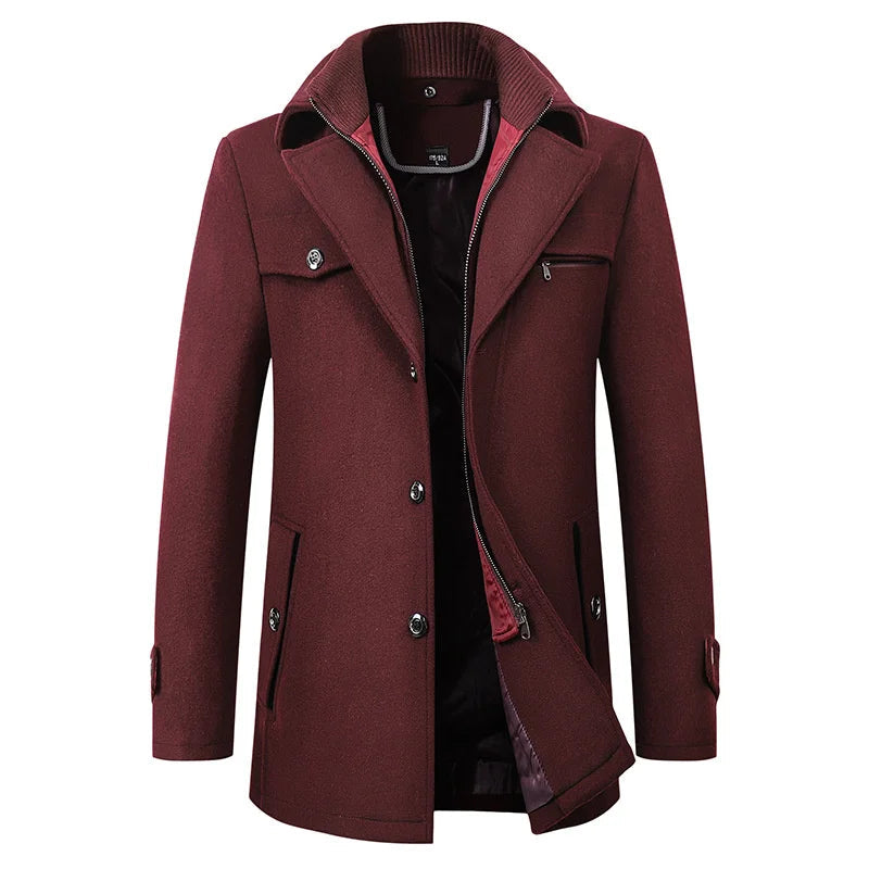 Manteau en laine homme mi-long à col montant coupe ajustée 4