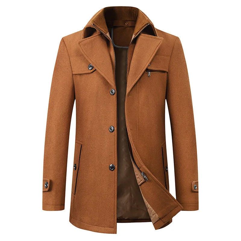 Manteau en laine homme mi-long à col montant coupe ajustée 5