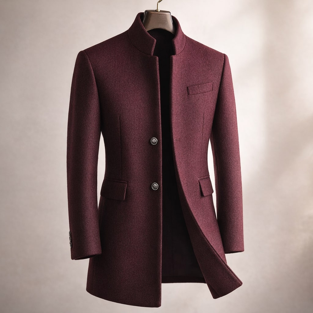 Manteau en laine homme mi-long à col montant et coupe ajustée 1