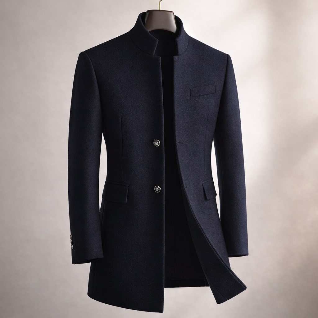 Manteau en laine homme mi-long à col montant et coupe ajustée 2