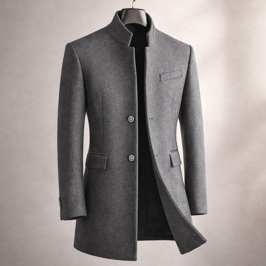 Manteau en laine homme mi-long à col montant et coupe ajustée 3