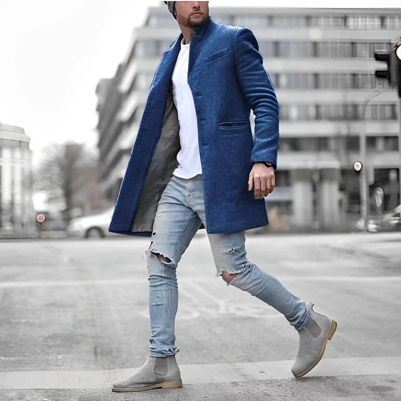 Manteau en laine homme mi-long à col montant et coupe slim 5