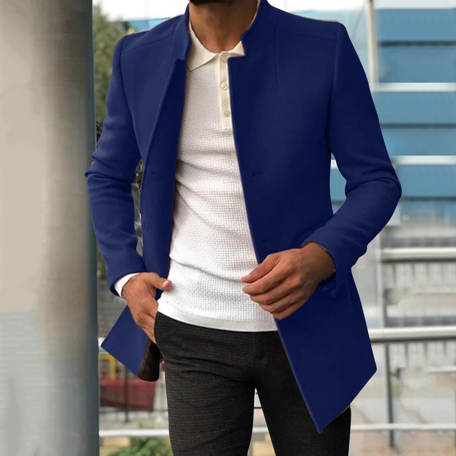 Manteau en laine homme mi-long à col montant et coupe structurée 1