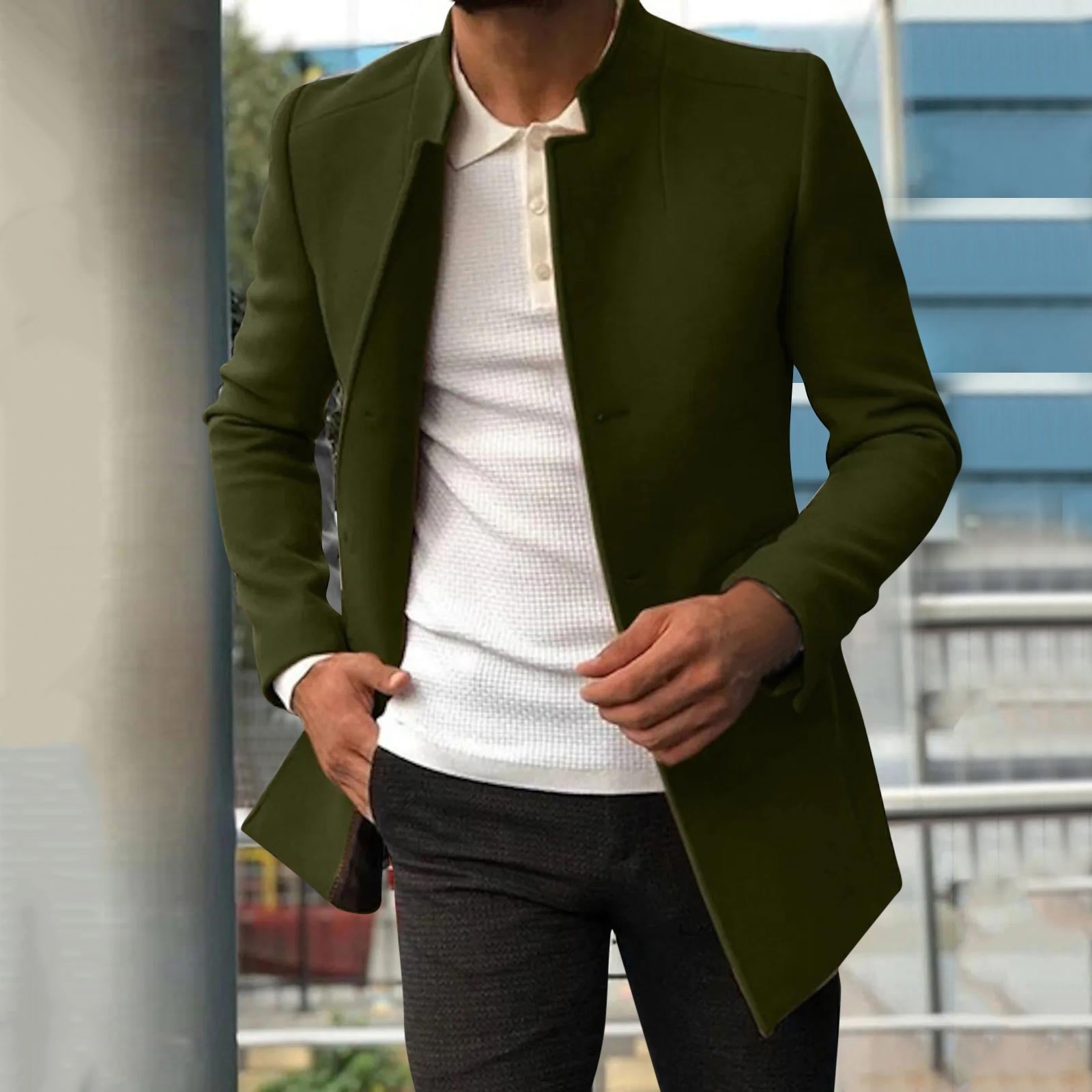 Manteau en laine homme mi-long à col montant et coupe structurée 3
