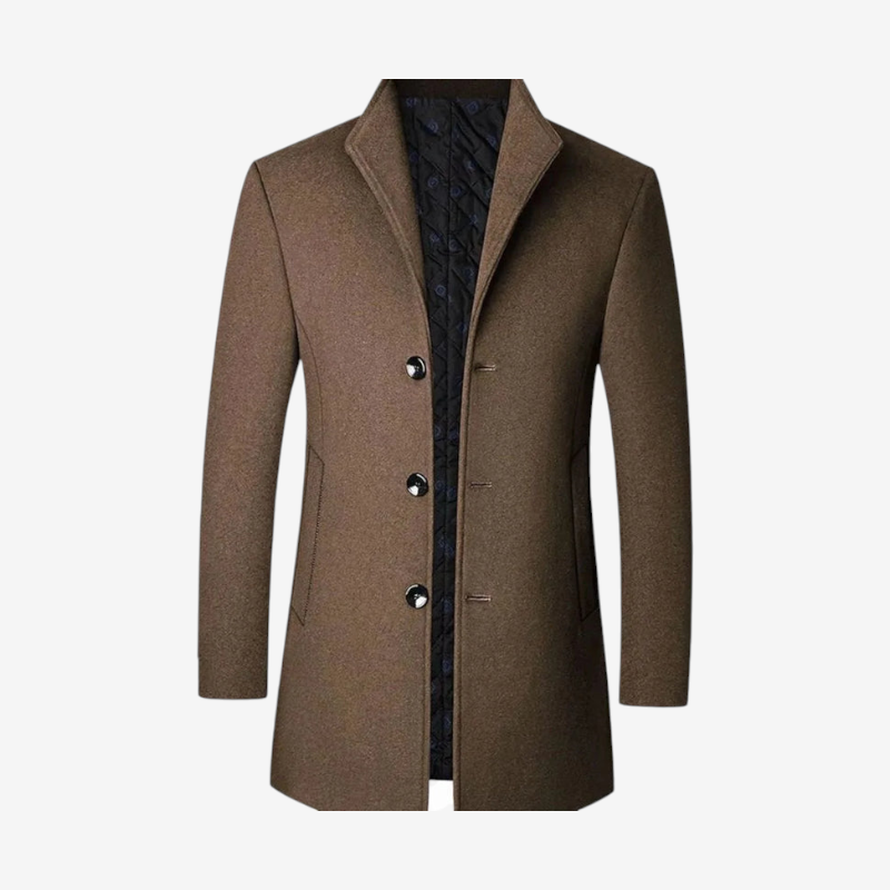 Manteau en laine homme mi-long à col montant et doublure matelassée 1