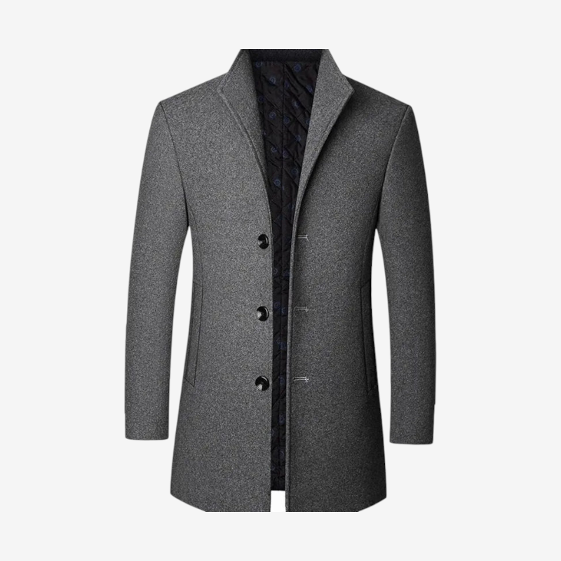 Manteau en laine homme mi-long à col montant et doublure matelassée 2