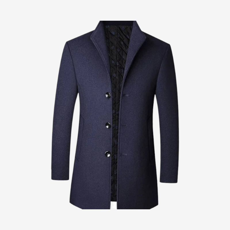 Manteau en laine homme mi-long à col montant et doublure matelassée 3
