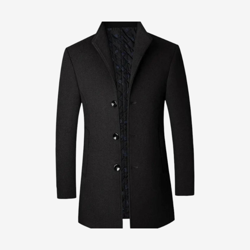 Manteau en laine homme mi-long à col montant et doublure matelassée 5