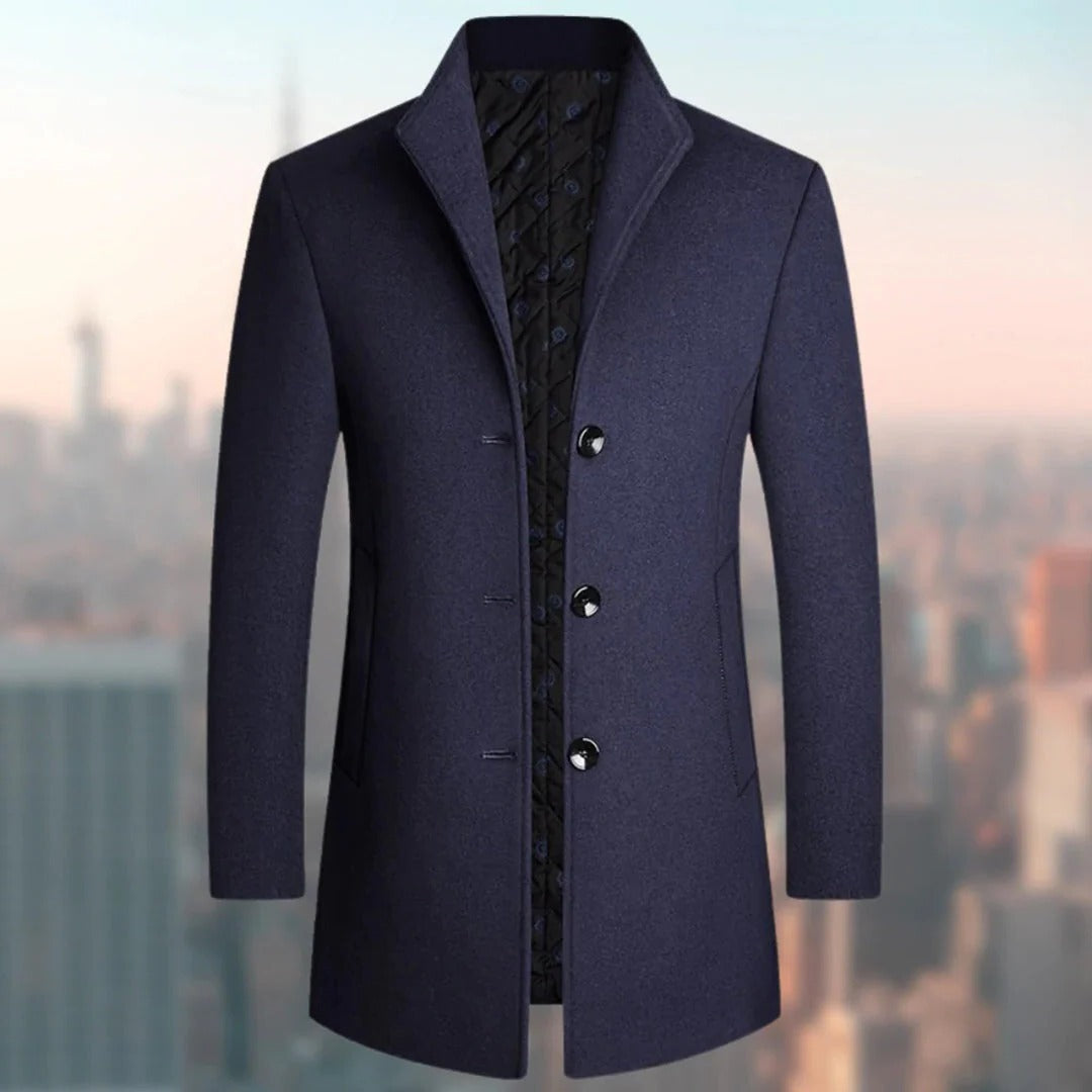 Manteau en laine homme mi-long à col montant et simple boutonnage 1